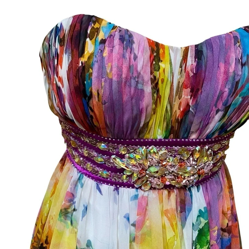 Tony Bowls Le Gala Floral Beaded Strapless Prom Gown Dress Size 2